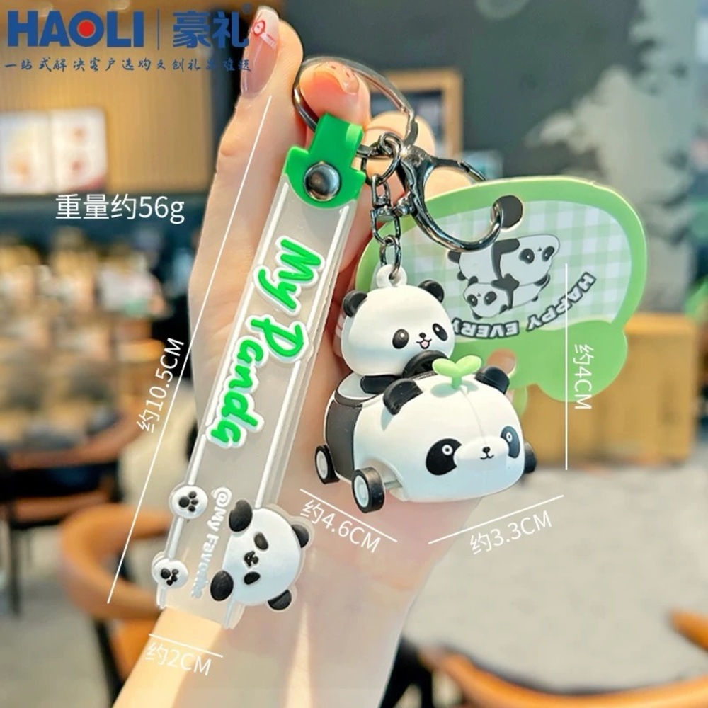 Cute Panda in a car Keychain with Green Accents - Picture 3 of 6